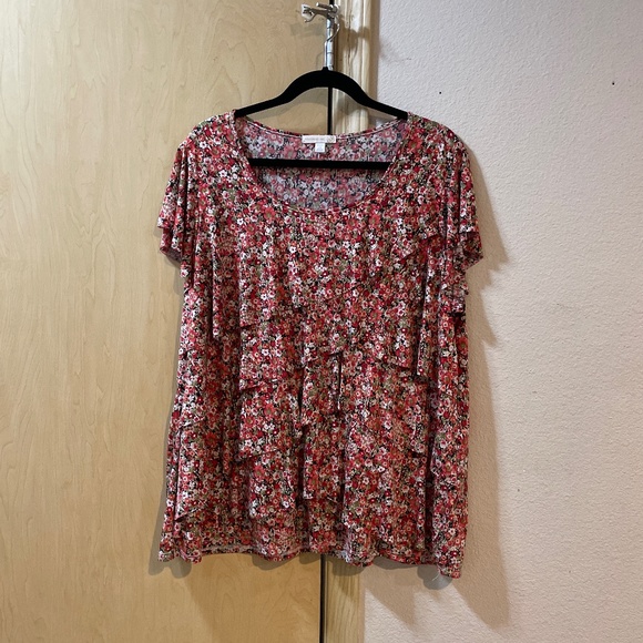 Westport Tops - Women 2X Pretty Ruffle Layer Feminine Floral Blouse-